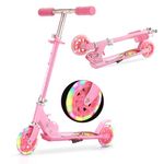 Scooters for Kids Folding Kick Scooter for 3+Years Old Boys & Girls,3 Adjustable Heightand Rear Brake, Flashing Light up Wheels, Lightweight Scooter with Sturdy Frame. (Pink)