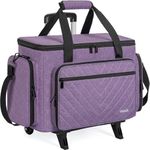 FREEAMG Sewing Machine Case with Detachable Dolly, Rolling Sewing Machine Case with Removable Bottom, Universal Rolling Carrying Tote Storage Bag for Most Standard Brother, Singer, Janome - Purple