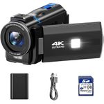 Video Camera Camcorder 4K, 48MP Vlogging Camera for YouTube with 16X Digital Zoom IR Night Vision 3” 270° Rotatable Touchscreen Video Recorder with Battery, 32GB Card, Remote Control