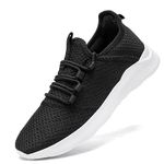 FUJEAK Women Shoes Trainers Running Walking Slip on Ladies Gym Comfortable Shoes Fitness Outdoor Sports Jogging Sneakers Casual Mesh Lightweight Breathable Black White Size 5 UK