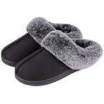 VeraCosy Women's Classic Suede Memory Foam Slippers Anti-Skid Scuff with Warm Faux Fur Collar, Black, 9/10 UK