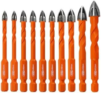 BGTEC Masonry Drill Bits, 10pcs 5MM*2+6MM*4+8MM*2+10MM+12MM Tungsten Carbide Tip Tile Drill Bit Set for Ceramic Tile, Brick Wall, Masonry, Concrete, Glass, Plastic and Wood Quick-fit Hex Shank