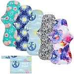 Rovtop 5pcs 35cm Sanitary Pads Washable Cloth Menstrual Pads Menstrual Towel Reusable with Bamboo Charcoal for Women with Scalloped Tail + 1 Mini Portable Bag