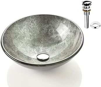 Fanwin Star Honeysuckle Series Round Tempered Deco Glass Vessel Bathroom Sink | Top Mount Sinks Above Countertop |Handicraft Vanity Countertop Sink Bowl with Pop Up Drain |FW-LA624