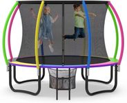 HeyZoo Trampoline for Kids and Adults, 8FT 10FT Trampoline with Enclosure and Step Ladder, Safety Net Pad, Outdoor Round Spring, Max Limit 450KG, ASTM Approved, Multi Color, 10FT