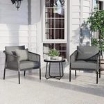 BRISHI Rattan & Wicker Garden Patio Seating Chair And Table Set Outdoor Balcony Garden Coffee Table Set Furniture And 2 Chairs 1 Table Set With Cushion (Grey), 64 Centimeters, 70 CM, 67 CM