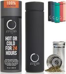 Pure Zen Tea Thermos with Infuser - Stainless Steel Insulated Tea Infuser Tumbler for Loose Leaf Tea, Iced Coffee and Fruit-Infused Water - Leakproof Tea Tumbler With Infuser - 15oz - Black