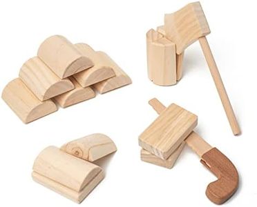 Sensory Kindling Firewood Chopping Toy Set for Kids - Wood Logging SplittingToy for Infant with Mini Wooden Axe and Saw, Toddler Timber Felling Play Game