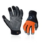 Vgo... Work Gloves Anti Vibration in Cowhide Touchscreen, Mechanics Gloves Multi-purpose Light&Medium Duty, 1 pair (Orange, CA7723WR)