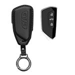 kwmobile Leather Key Cover Compatible with VW Golf 8 3 Button Car Key Key Cover - Genuine Leather - Black