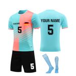 Personalised Football Kit, 2024 Home Away Soccer Jerseys New Kids Football Kits Boys Girls,Football Training Shirts Shorts Socks Gifts for Children Light Blue