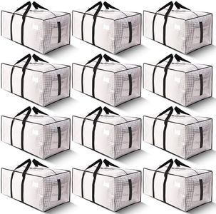 HOMESURE Supports 200lbs Heavy Duty Moving Bags - Strong Zipper & Wrap-Around Handles - Water-Resistant Storage Totes, Durable Alternative to Moving Boxes - 12 Pack - Semi-Transparent