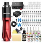 Wormhole Tattoo Kit Tattoo Pen Kit 20 Tattoo Cartridge Needles 10 Color Inks with Foot Pedal, Power Supply, RCA Cord, Tattoo Gun Kit for Artists and Beginners WTK079