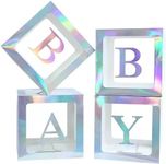 Baby Boxes with Letters for Baby Shower,Baby Shower Box Set 4 Silver Blocks,4 Letters Gender Reveal Decorations,Party Backdrop for Boys & Girls Birthday