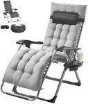 VEVOR Zero Gravity Chair, 26 inch Zero Gravity Recliner Lounge Chair for Indoor and Outdoor, Adjustable Anti Gravity Chair with Cushion, Headrest, Footrest, and Cupholder, 500 lbs, Gray
