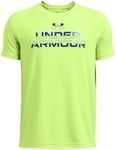 Under Armour Boys Tech Split Wordmark Short Sleeve T Shirt, (304) Morph Green / / Tech Blue, Medium