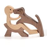 Pipihome Wooden Dog Family Figurines, Wooden Pet Carvings Dog, Puppy Family Wooden Carving Ornaments, Natural Animal Sculpture Handmade Craft Creative Wooden Gifts for Dog Lovers Gifts for Women