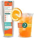 ECO SOUL 100% Compostable, Disposable Party Cups | Eco-friendly Party Cups | (200 Count, 16 oz Cold Cups)