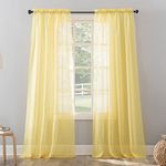 No. 918 Erica Crushed Textured Sheer Voile Rod Pocket Curtain Panel, Yellow, 51" x 95"