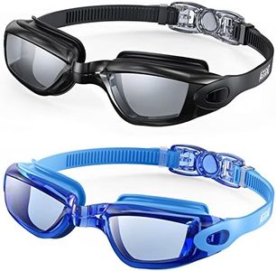 Aegend Swim Goggles, 2 Pack Flexible, Detachable, Mirrored Swimming Goggles No Leaking Adult Men Women Youth, Black & Light Blue
