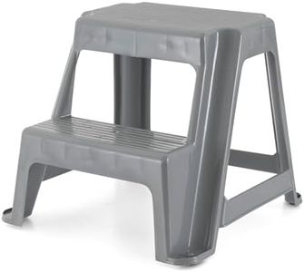 Gracious Living Plastic 2-Step Stool, Portable Step Stool, 16 Inches Tall, Gray