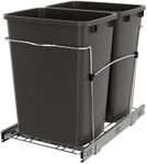 Rev-A-Shelf Double Pullout Trash Can for Kitchen Cabinets 35 Quart Garbage Recycling Bin on Full Extension Slides, Gray, RV-18KD-13C-S