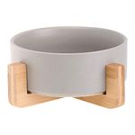 LIONWEI LIONWELI Grey Ceramic Cat Dog Bowl Dish with Wood Stand No Spill Pet Food Water Feeder Cats Small Dogs