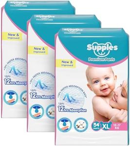 Amazon Brand - Supples Premium Baby Diaper Pants | 162 Baby Diapers | XL | 12-17 Kg | 54 x 3 Packs | 12 Hrs Absorption | Cushiony Cotton Soft Fabric | Phthalates-Free | Triple Leak Guard
