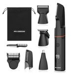 4 in 1 Body Hair Trimmer for Men, MAXGROOM Waterproof Pubic Trimmer for Men, Electric Shaver with Adjustable Limit Comb, 4 Interchangeable Trimming Heads & Travel Pouch (Black)