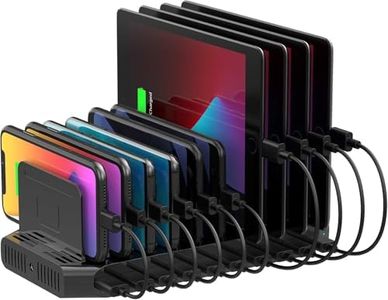 Charging Station for Multiple Devices, 60W 10 Ports Charging Dock with 10 Cables Smart IC Tech and Adjustable Dividers Type-C，Multi USB Charger for iPhone Galaxy iPad Tablet
