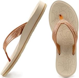 ONCAI Flip Flops For Women Yoga Mat Non-Slip Womens Flip Flops Sandals Summer Beach Slippers With Arch Support Slip On Lightweight EVA Sole Khaki/White Size 8.5