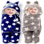 BRANDONN Baby Blankets New Born Combo Pack of Wearable Swaddle Wrapper Security Blanket for Kids for 0-6 Month Babies (Grey, Navyblue, 70 cm x 70 cm)