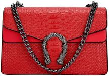 Aiqudou Crossbody Bag and Satchel Purse for Women - Fashion Snake Print Chain Purse Luxury PU Leather HandBag, Red