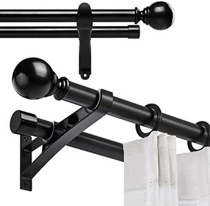 Double Curtain Rods for Windows 66 to 120, 1-Inches Diameter Heavy Duty Metal Dual Window Curtain Rod Set, Wall Mounted Adjustable Curtain Rod for Living Room, Bedroom