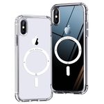 ONES Hard Hybrid Magnetic Case Compatible with iPhone Xs Max Case MagSafe, Military Grade Protection, Shockproof Airbags, Scratch-Resistant, Qi Wireless Charging, Anti-Yellow Silicone Cover, Clear