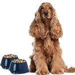 DOG CENTRE 2x 0.6L Dark Blue Spaniel Dog Puppy Bowls Non Slip Pet Food Water Dishes Set