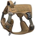 DNALLRINO Tactical Dog Harness for Medium Large Dogs, Heavy Duty Dog Harness with ID Card, Reflective Harness for Training Easy Control Dog Vest Brown