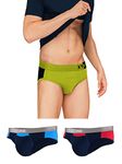 XYXX Men's Underwear Dualist IntelliSoft Antimicrobial Micro Modal Brief Pack of 3 (Black Iris & Tango Red ; Black Iris & Brilliant Blue ; Lime Punch & Black; L)