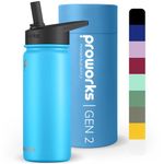 Proworks Gen 2 Insulated Water Bottles with Straw Lid | 540ml Stainless Steel Water Bottle, 24 Hours Cold & 12 Hours Hot Drinks, Metal Leakproof Flask for Gym, Travel - Powder Blue