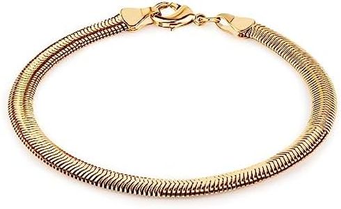 Barzel 18K Gold Plated 7mm Flat Snake Dome Herringbone Chain Link Bracelet, 7.5 Inches - Made in Brazil