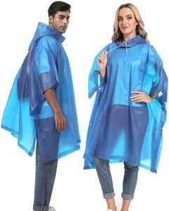HOOMBOOM Rain Ponchos 2 Packs for Adults with Drawstring Hood Waterproof - Emergency Rain Coat for Theme Park, Hiking, Camping or Traveling, Disney Travel Concerts Blue
