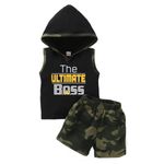 Bold N Elegant Kids Sleeveless Baby Boss Text Print Hoodie T-shirt & Camouflage Shorts Set for Baby Boys & Girls (5-6 Years, Black - Camo - Boss)