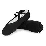 Girls Ballet Shoes Canvas Ballet Slipper Leather Split Sole Gymnastic Dance Flat Shoes for Women Children Adults Black 5 UK