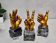 zart Set of 3 Decorative Hand Sign Showpiece Collectible Figurines for Home Décor Decoration Item (23 cm X 8.8 cm)(C)(Resin, GOLD)