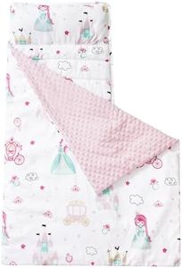 david's kids Toddler Nap Mat with Removable Pillow and Minky Fleece Blanket, 55"x23",Ultra Soft Slumber Bags for Girls, Perfect for Preschool, Daycare, Kids Sleeping Bags with Rollup Design, Princess