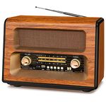 PRUNUS J-199 Large Retro Vintage Radio, 15W Crystal Clear Speaker AM FM SW, Support AUX/TF Card/USB Playing, AC Charging, Rechargeable Battery and Battery Operated Radio, MIC Recording (2024 Update)