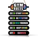 KAIRNE Home Gym Rules Decor,Workout Motivational Quote Wooden Plaque,Exercise Posters,Fitness Room Door Sign for Man Cave,Bar Pub,Garage Gym Sign Hanging Outdoor Wooden Plaque(12X2.3x5+12x4.7x1 inch)