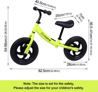 12" Kids Balance Bike – Carbon Steel Frame, No Pedals, Green, Ages 2-6