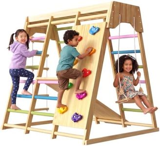 Avenlur Magnolia Indoor Playground 7-in-1 Jungle Gym Playset for Kids 2-6yrs - Slide, Climbing Wall, Rope Wall Climber, Monkey Bars, Swing - Waldorf and Montessori Style Wooden Climb Set. USA Company.