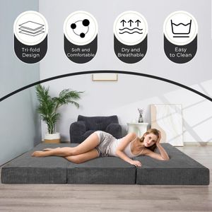MAXYOYO Double Folding Floor Mattress – 15cm Corduroy, Washable Cover, Charcoal